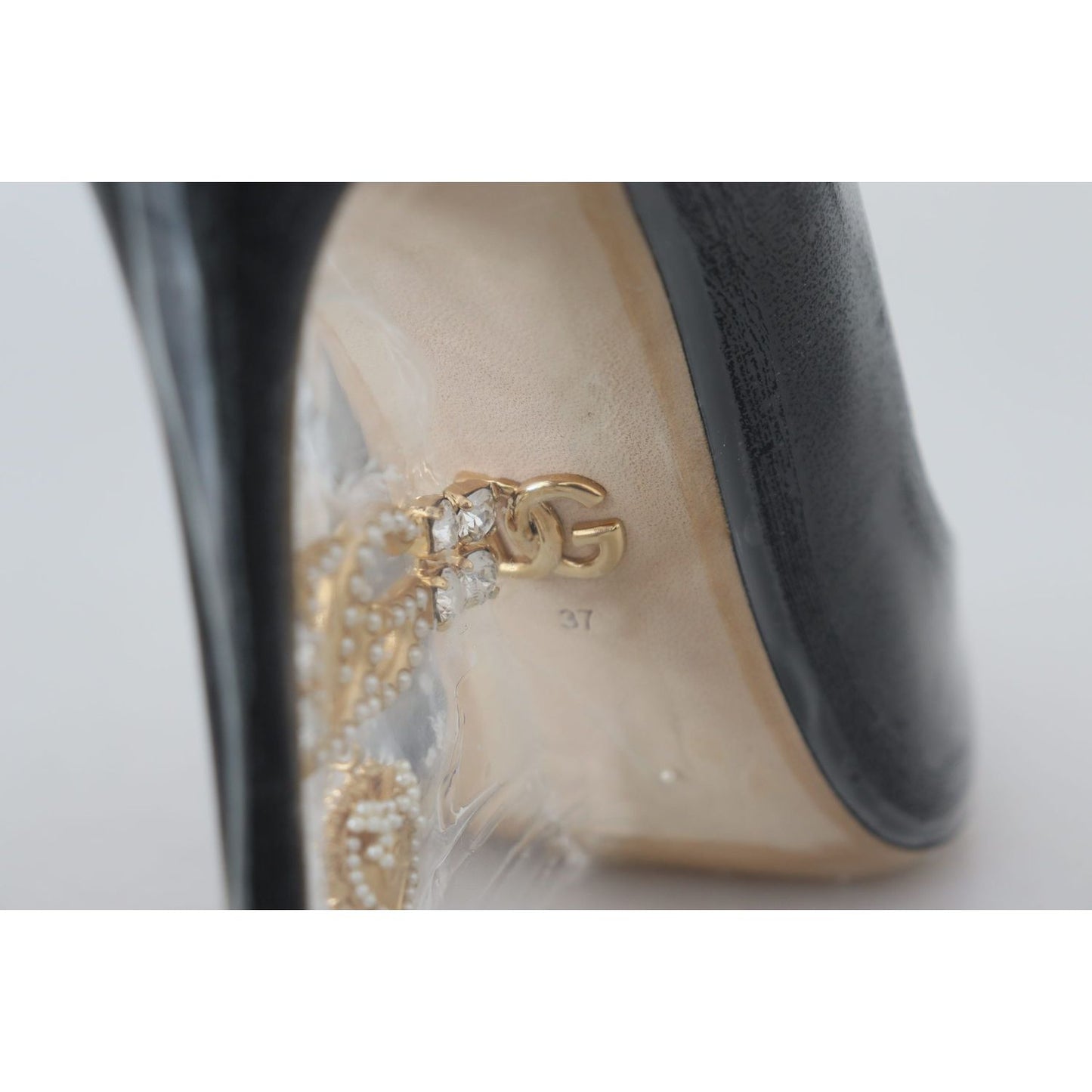 Dolce & Gabbana Black Leather Heels Pumps Plastic Wrapped Shoes LA10086- 36
