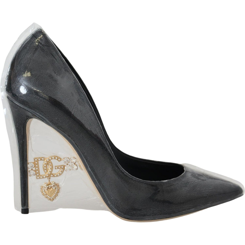Dolce & Gabbana Black Leather Heels Pumps Plastic Wrapped Shoes LA10086- 36