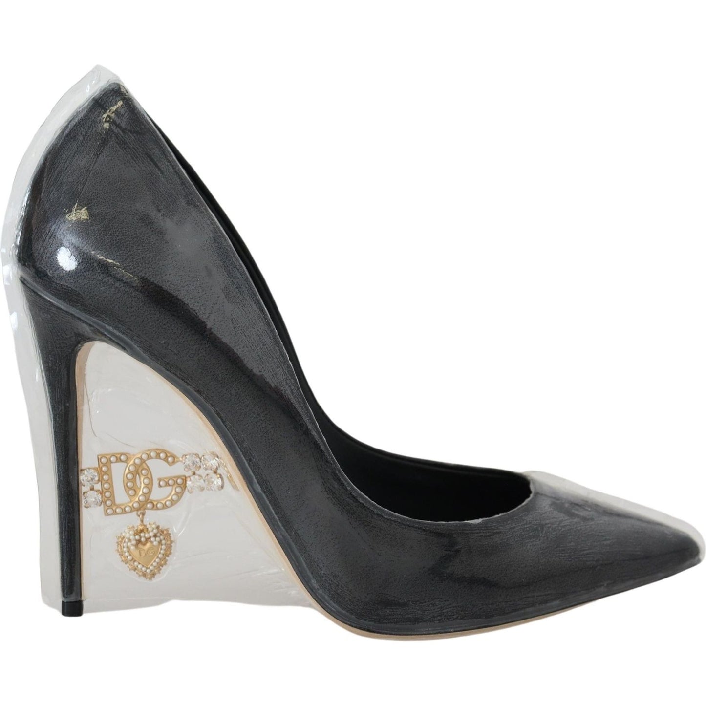 Dolce & Gabbana Black Leather Heels Pumps Plastic Wrapped Shoes LA10086- 36