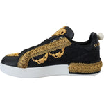 Dolce & Gabbana Black Gold Baroque Portofino Leather Sneakers Shoes LA10087- 36.5