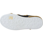 Dolce & Gabbana Black Gold Baroque Portofino Leather Sneakers Shoes LA10087- 36.5