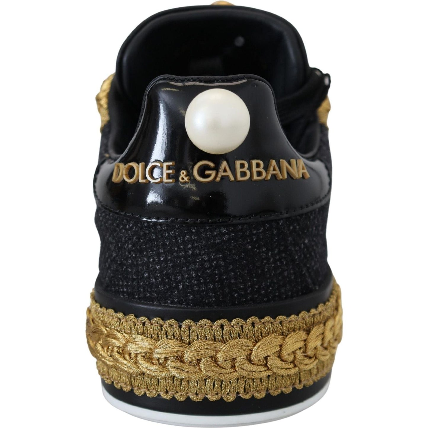 Dolce & Gabbana Black Gold Baroque Portofino Leather Sneakers Shoes LA10087- 36.5