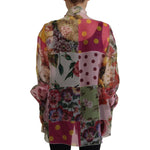 Dolce & Gabbana Multicolor Ascot Collar Patchwork Blouse Top TSH7806- 42
