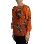 Dolce & Gabbana Orange Floral Print Long Sleeve Blouse TSH7838- 40