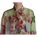 Dolce & Gabbana Multicolor Floral Patchwork Design Ascot Collar Top Blouse TSH7868- 42