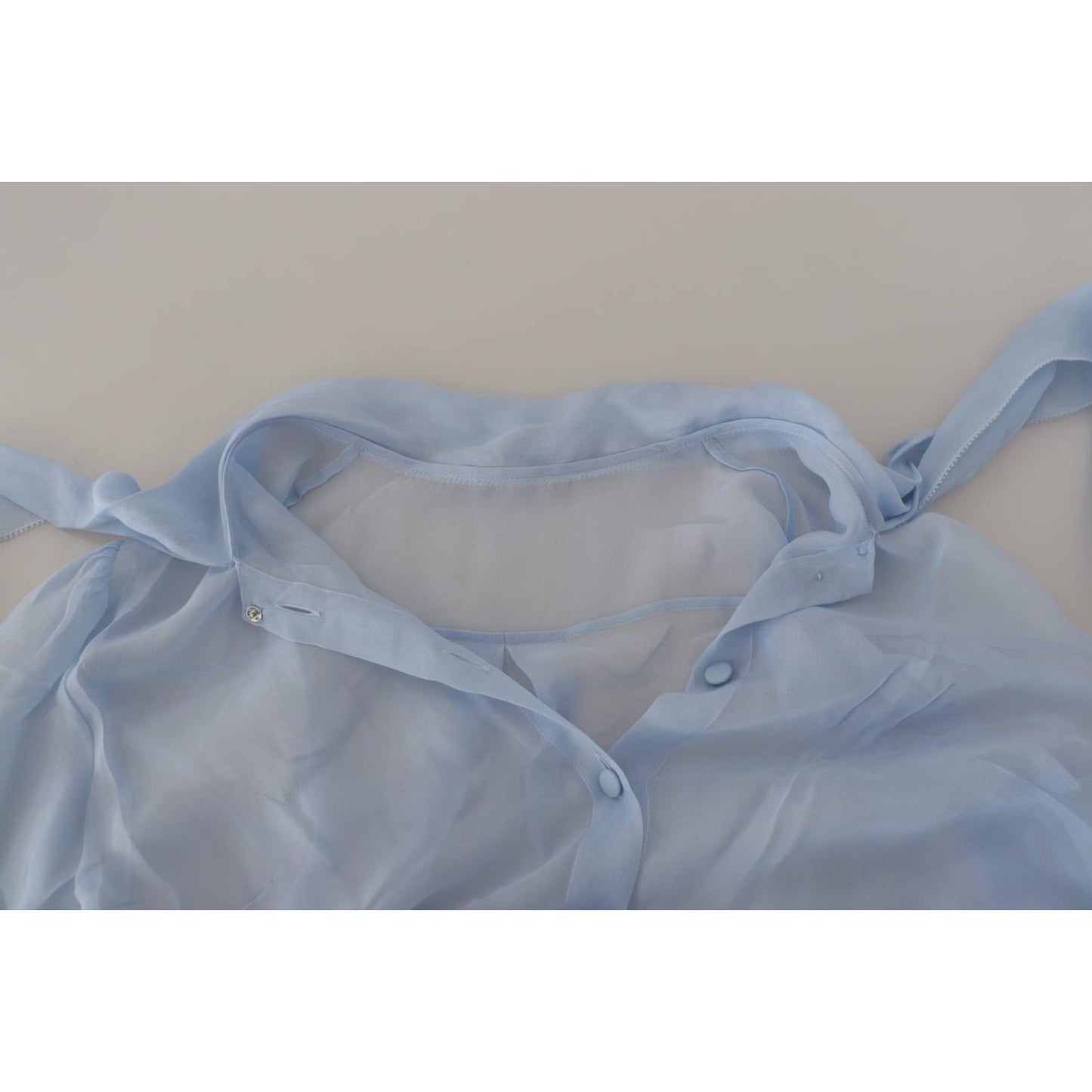 Dolce & Gabbana Light Blue Silk Ascot Collar Long Sleeves Top
