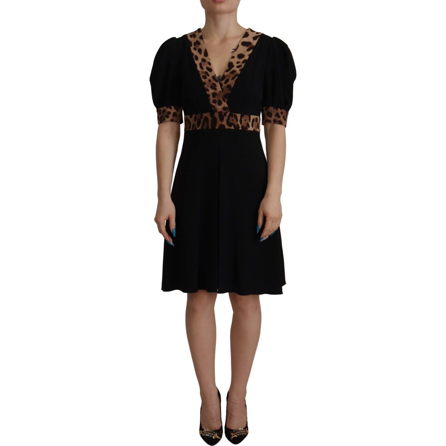 Dolce & Gabbana Black Leopard A-line Knee Length Dress DR28715 - 38