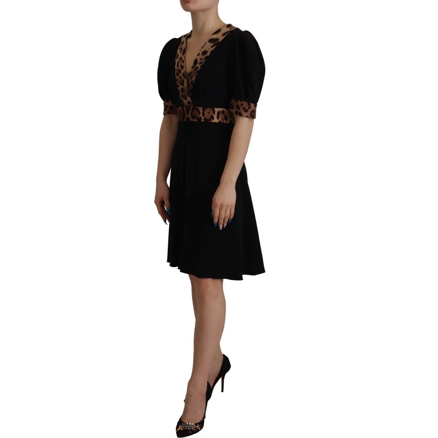 Dolce & Gabbana Black Leopard A-line Knee Length Dress DR28715 - 38