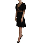 Dolce & Gabbana Black Leopard A-line Knee Length Dress DR28715 - 38