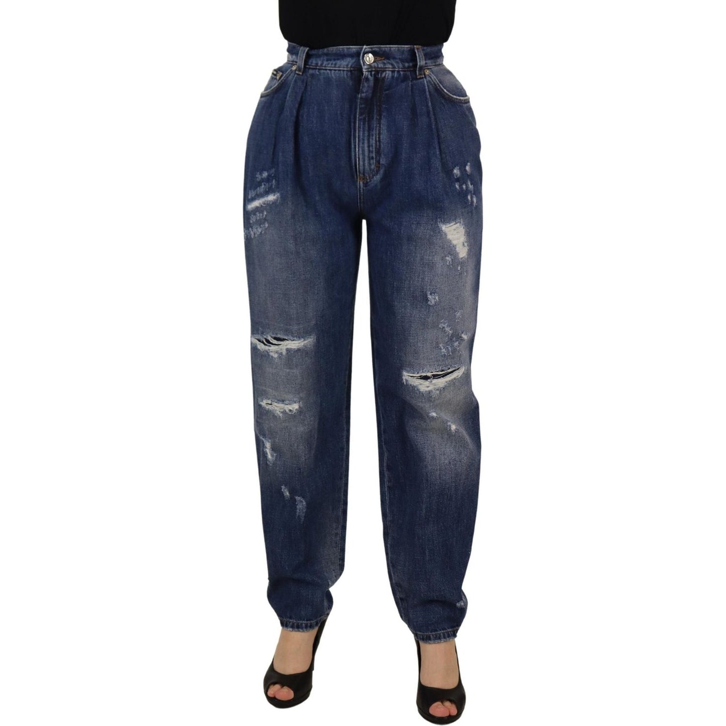 Dolce & Gabbana Blue Washed High Waist Loose Fit Pants PAN73085- 40