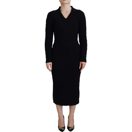 Dolce & Gabbana Black Wool Knitted Sheath Sweater Dress WOMAN DRESSES