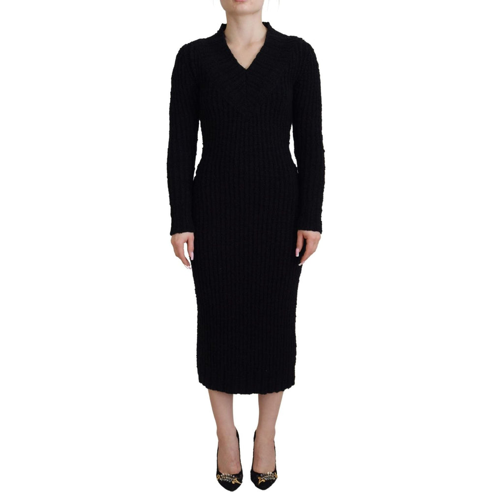 Dolce & Gabbana Black Wool Knitted Sheath Sweater Dress DR28790- 36