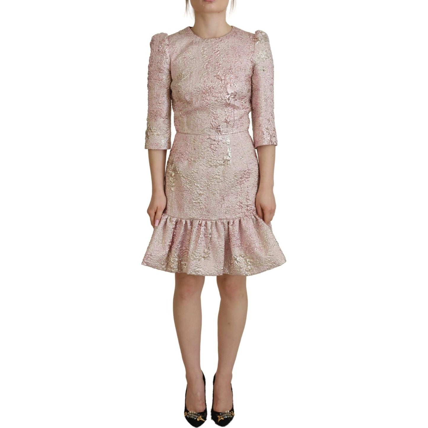 Dolce & Gabbana Pink Jaquard 3/4 Sleeve Sheath Midi Dress DR28801- 38