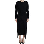 Dolce & Gabbana Black Sheath Midi Gown Wool Wrap Dress DR28808- 36