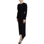 Dolce & Gabbana Black Sheath Midi Gown Wool Wrap Dress DR28808- 36