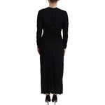 Dolce & Gabbana Black Sheath Midi Gown Wool Wrap Dress DR28808- 36