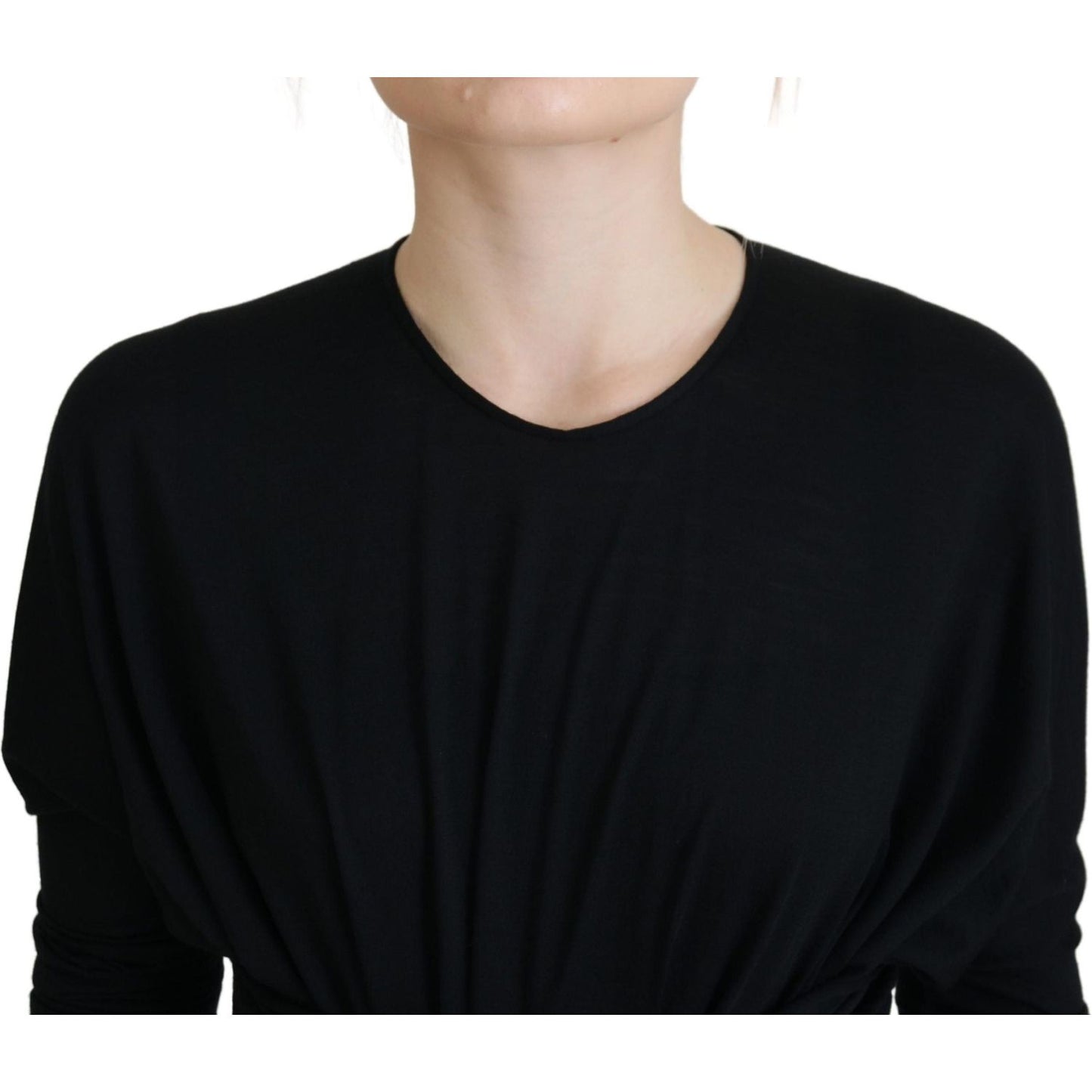 Dolce & Gabbana Black Sheath Midi Gown Wool Wrap Dress DR28808- 36