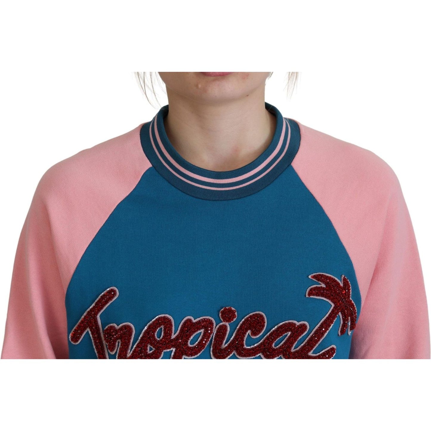Dolce & Gabbana Blue Pink Queen Sequin Crystal Sweater TSH82978- 36