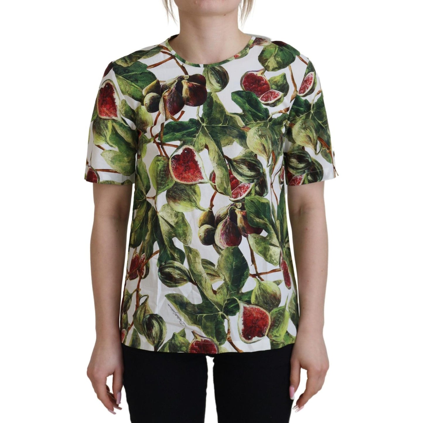 Dolce & Gabbana Crew-neck Cotton Top Blouse Fruit T-shirt TSH82984- 36