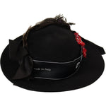 Dolce & Gabbana Black Lapil Crystal Heart Feather Brooch Fedora Hat HAT9279- 57