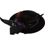 Dolce & Gabbana Black Lapil Crystal Heart Feather Brooch Fedora Hat HAT9279- 57