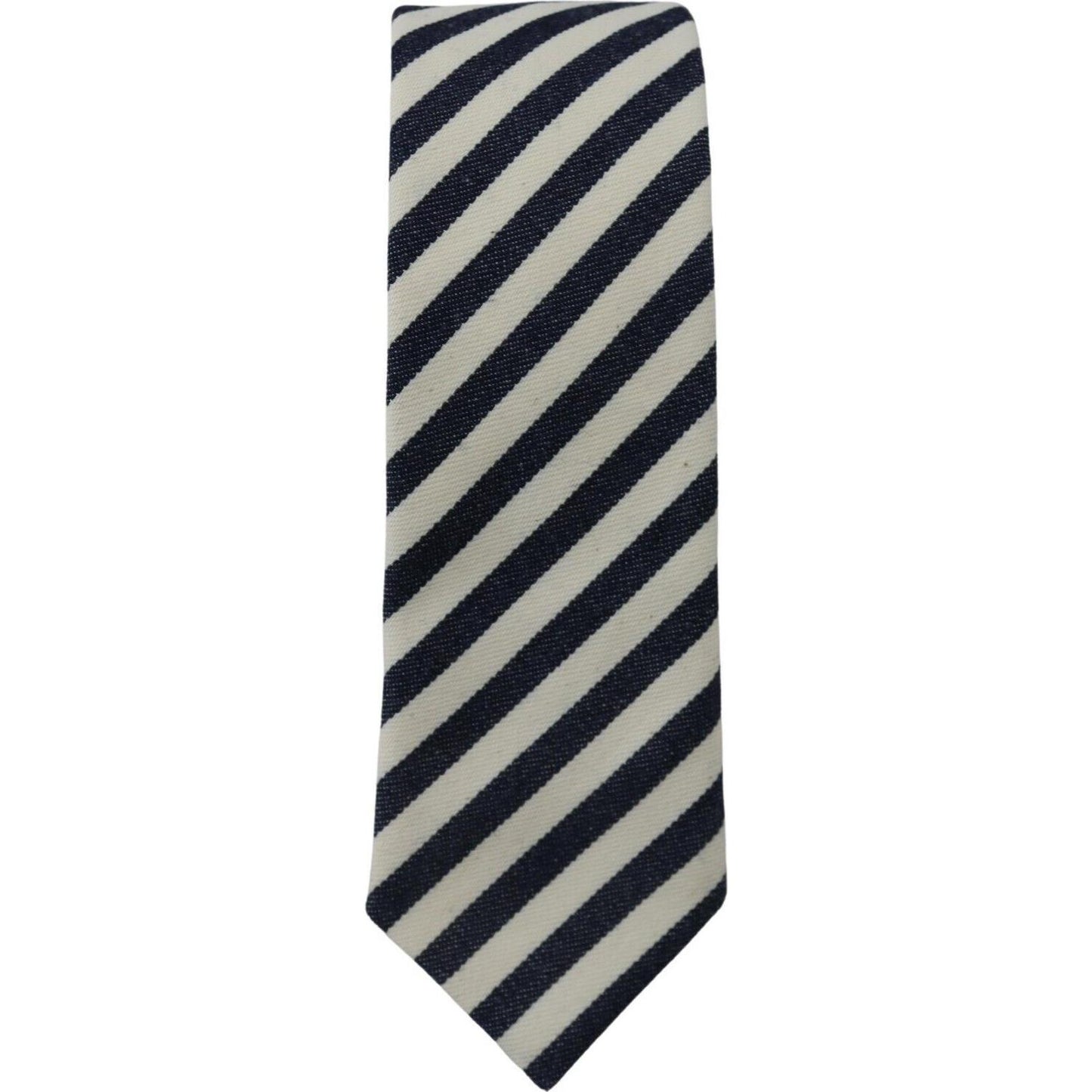 Denny Rose White Blue Striped Classic Adjustable Men Silk Tie KRA3218