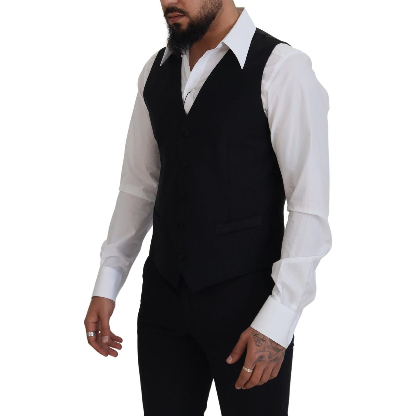 Dolce & Gabbana Black Virgin Wool Waistcoat Formal Dress Vest TSH83183 - 50