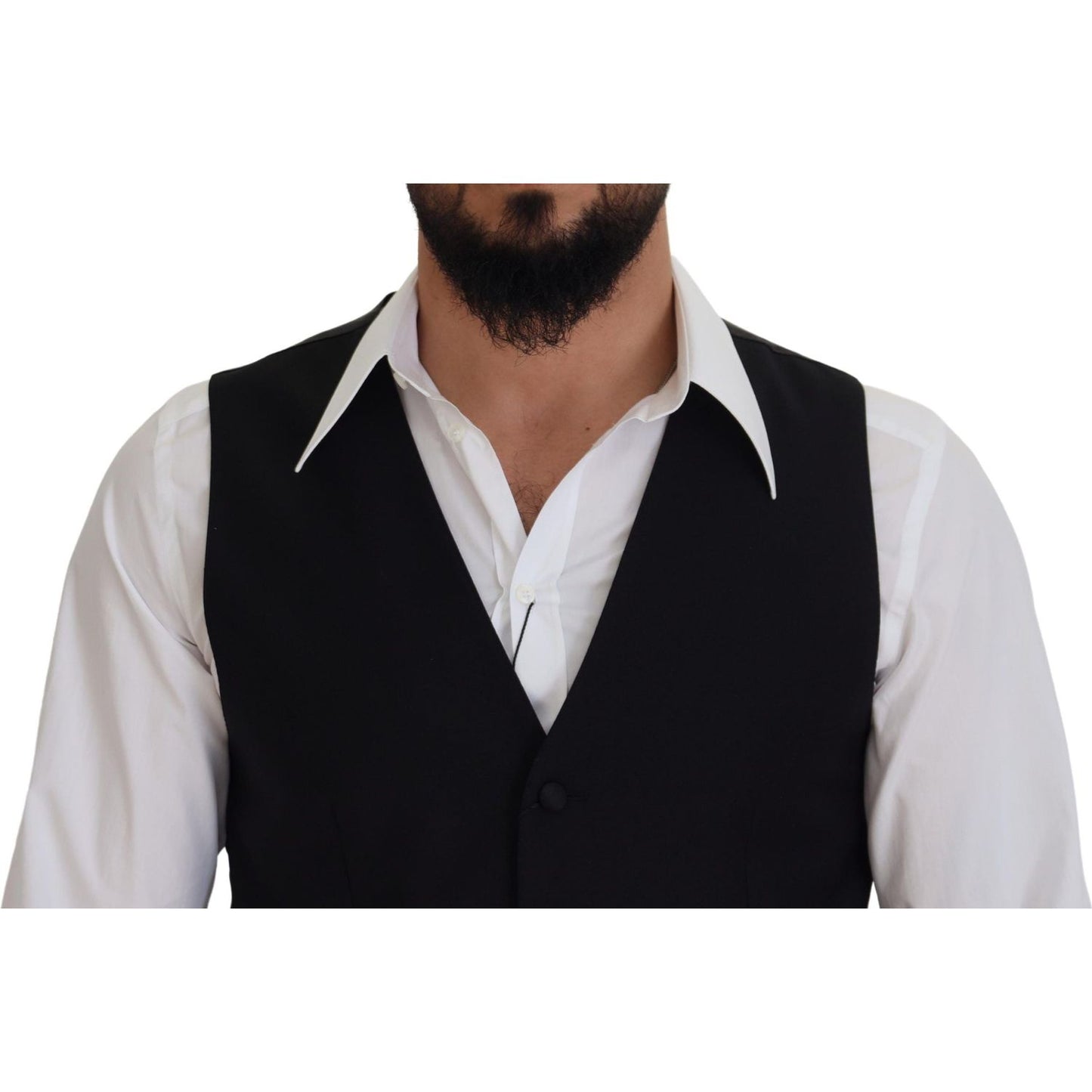 Dolce & Gabbana Black Virgin Wool Waistcoat Formal Dress Vest TSH83183 - 50