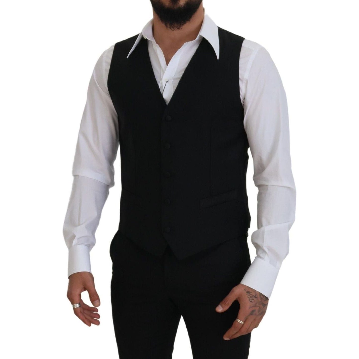 Dolce & Gabbana Black Virgin Wool Waistcoat Formal Dress Vest TSH83183 - 50
