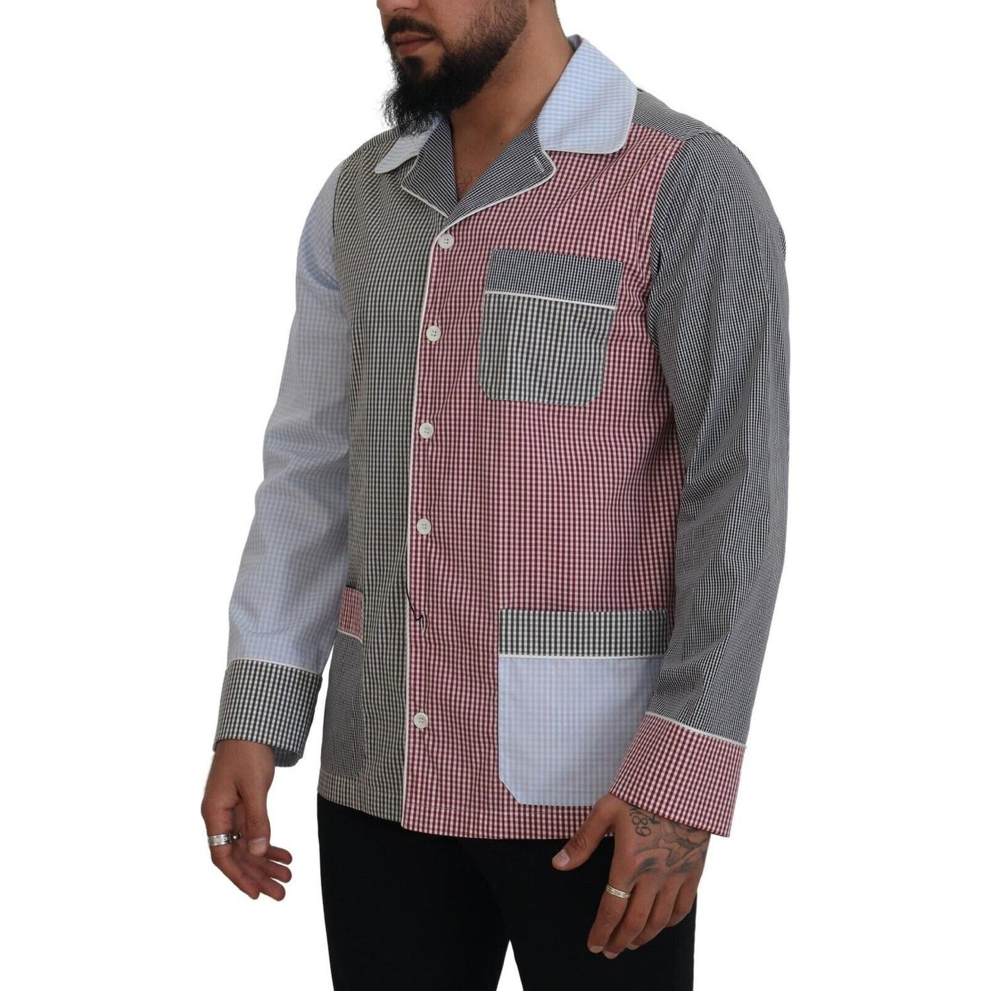 Dolce & Gabbana Multicolor Patchwork Cotton Long Sleeves Shirt TSH83169 - 40