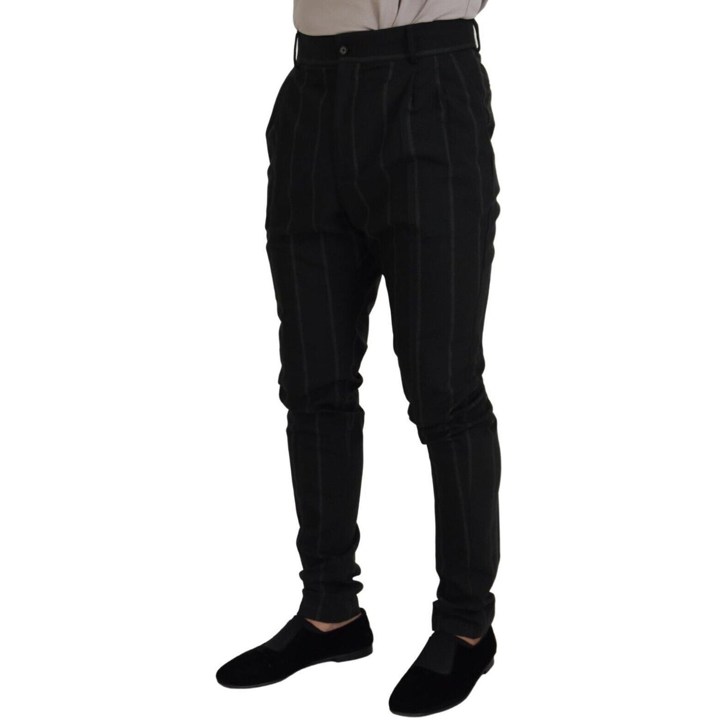 Dolce & Gabbana Black Striped Men Trousers Cotton Pants PAN74384 - 48