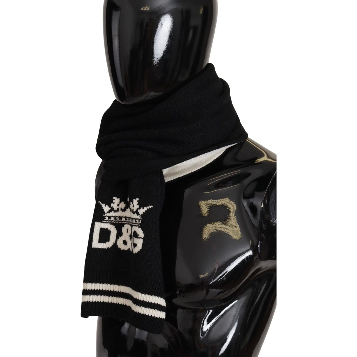 Dolce & Gabbana Black White Cotton DG Printed Cashmere Shawl Scarf