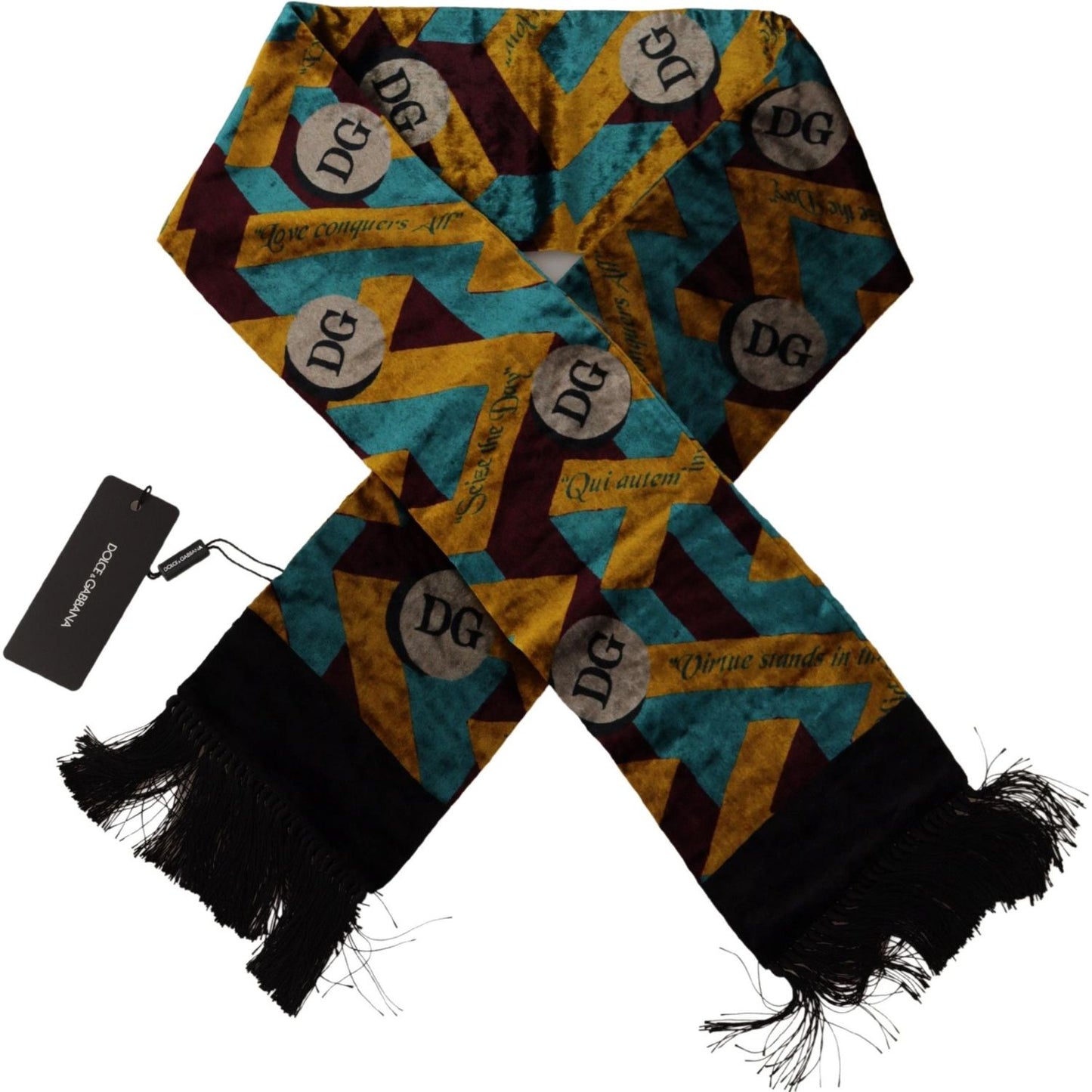 Dolce & Gabbana Multicolor DG Logo Print Shawl Wrap Fringe Scarf MS6225