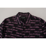 Dolce & Gabbana Black Purple Logo Slim Dress Formal Shirt TSH83560- 39