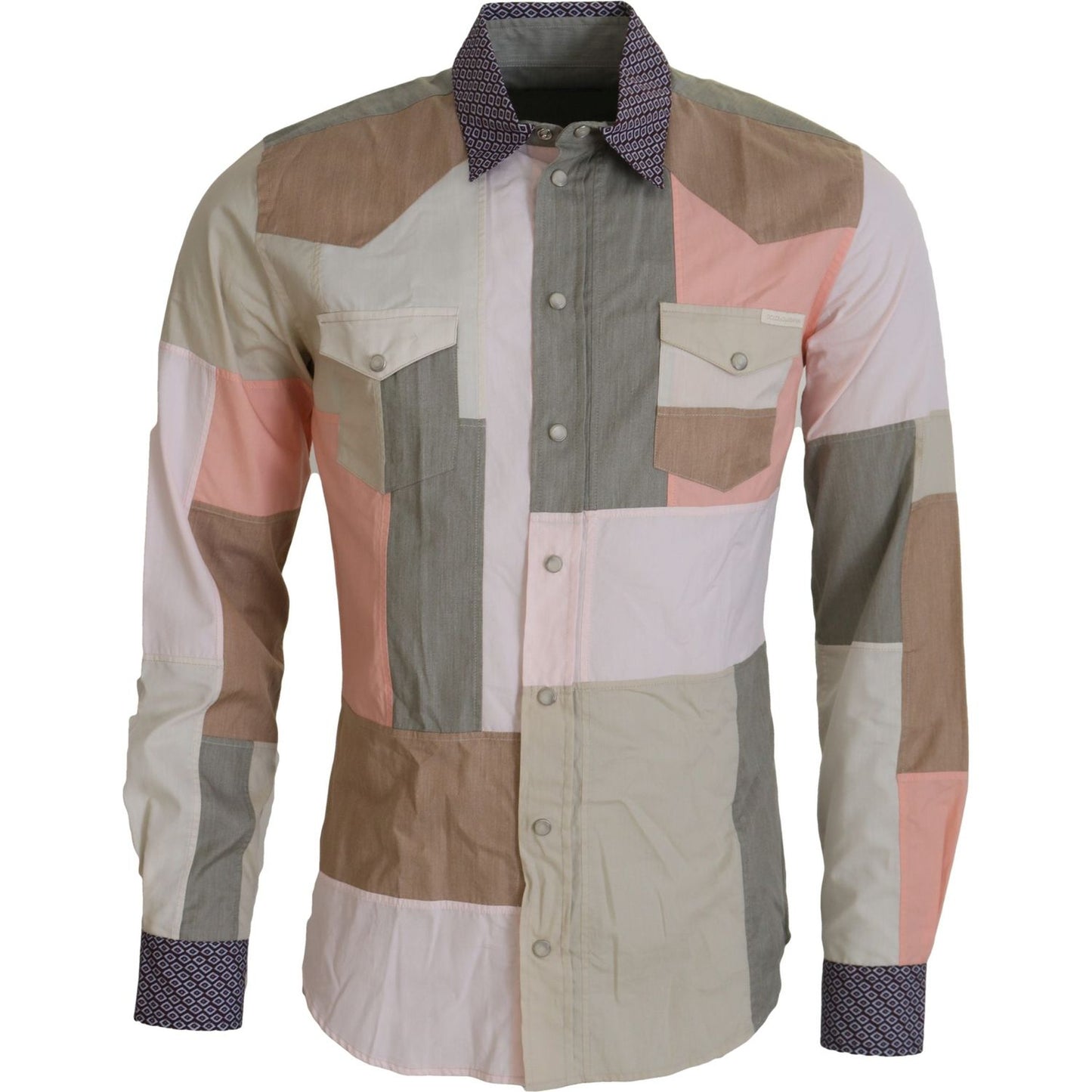 Dolce & Gabbana Multicolor Cotton Patchwork Slim Shirt TSH83563- 37