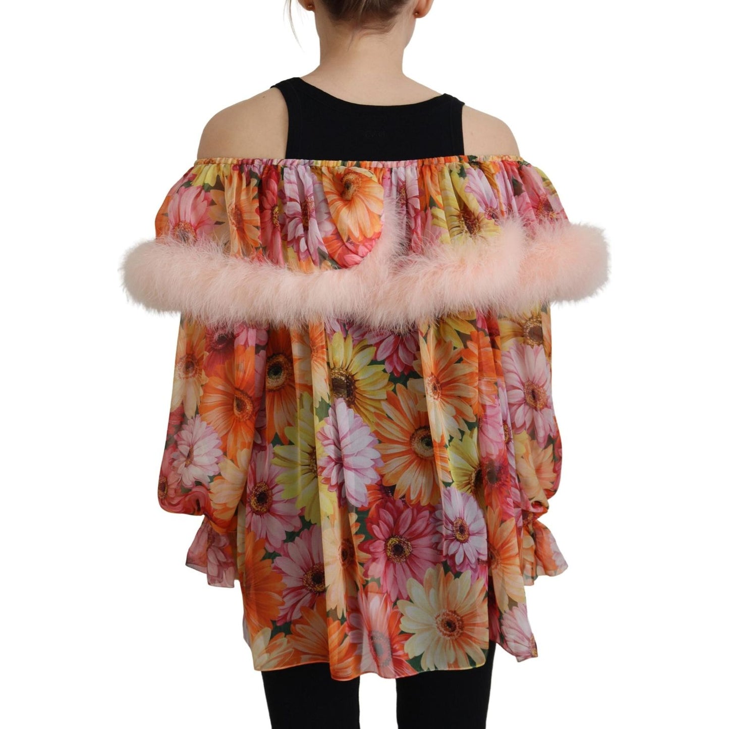 Dolce & Gabbana Multicolor Floral Fur Shearling Blouse Top TSH83195 - 40