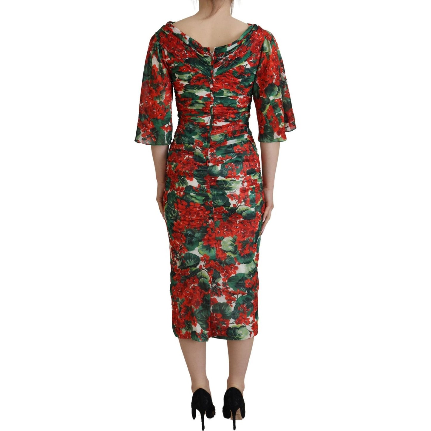 Dolce & Gabbana Multicolor Geranium Silk Sheath Midi Dress DR28780 - 38