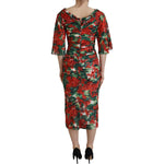 Dolce & Gabbana Multicolor Geranium Silk Sheath Midi Dress DR28780 - 38