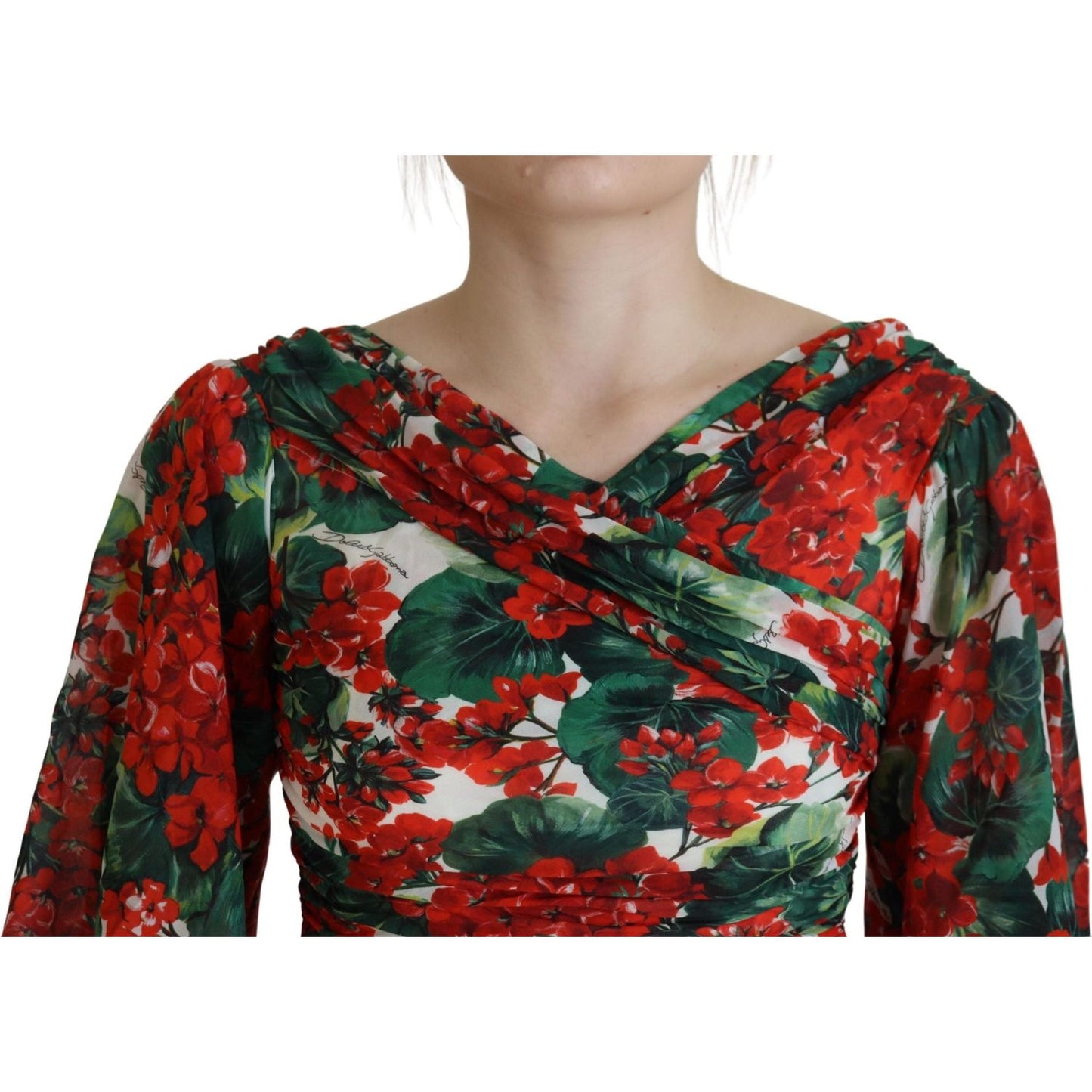 Dolce & Gabbana Multicolor Geranium Silk Sheath Midi Dress DR28780 - 38