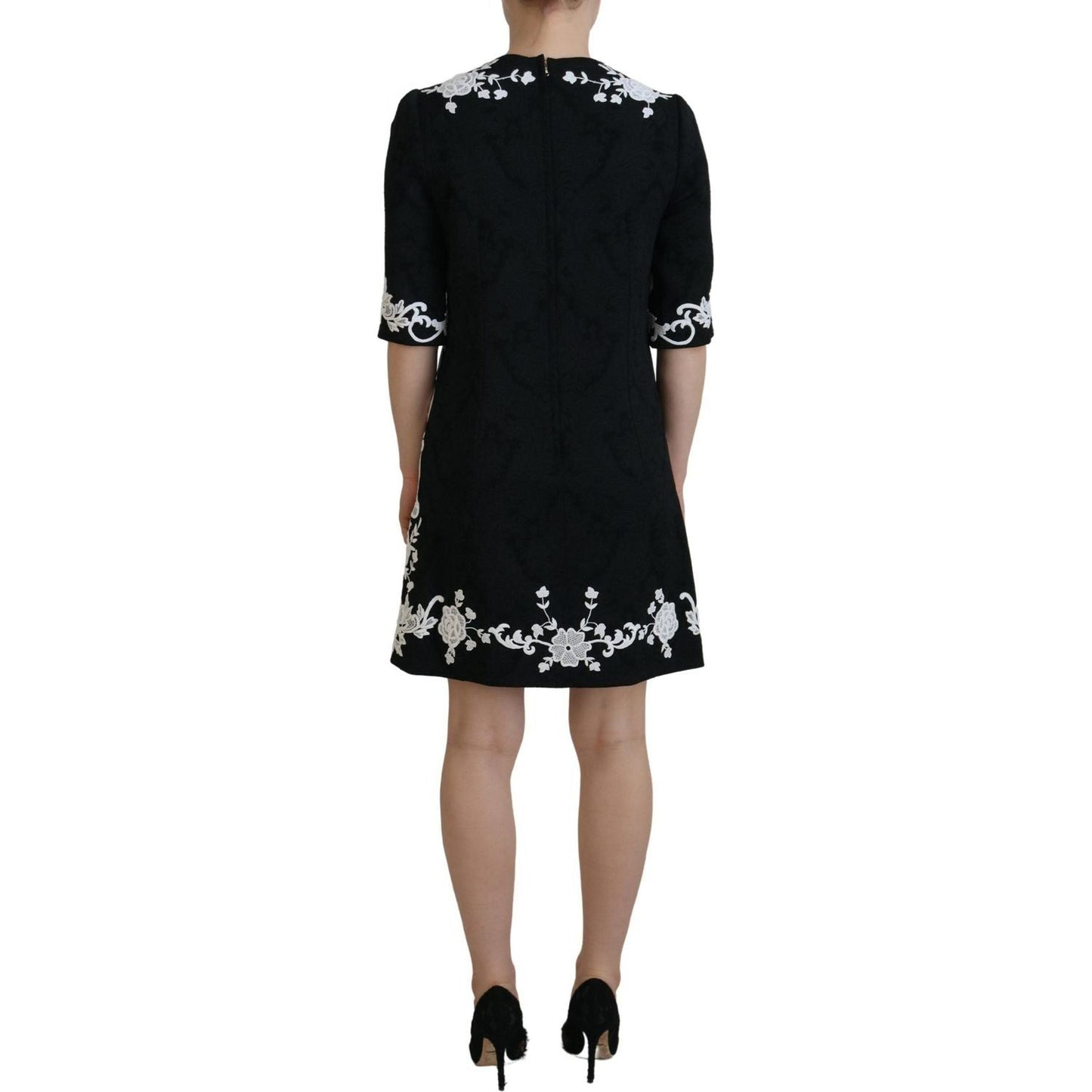 Dolce & Gabbana Black Lace Trim Half Sleeves A-line Dress PAN28794 - 42