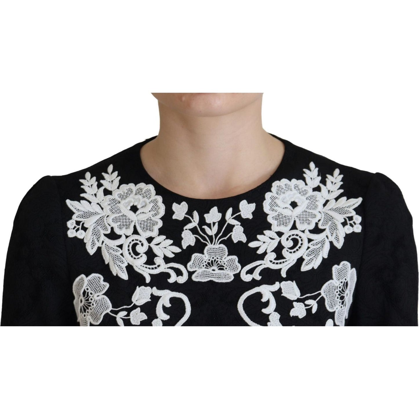 Dolce & Gabbana Black Lace Trim Half Sleeves A-line Dress PAN28794 - 42