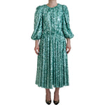 Dolce & Gabbana Blue Sequined Pleated Aline Midi Nylon Dress DR28791 - 40