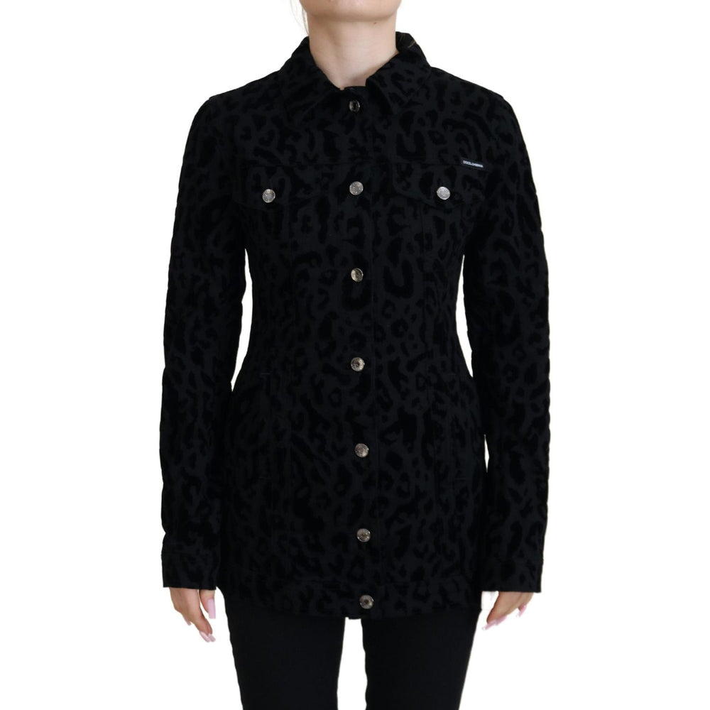Dolce & Gabbana Black Leopard Long Sleeve Denim Cotton Jacket JKT3471 - 40