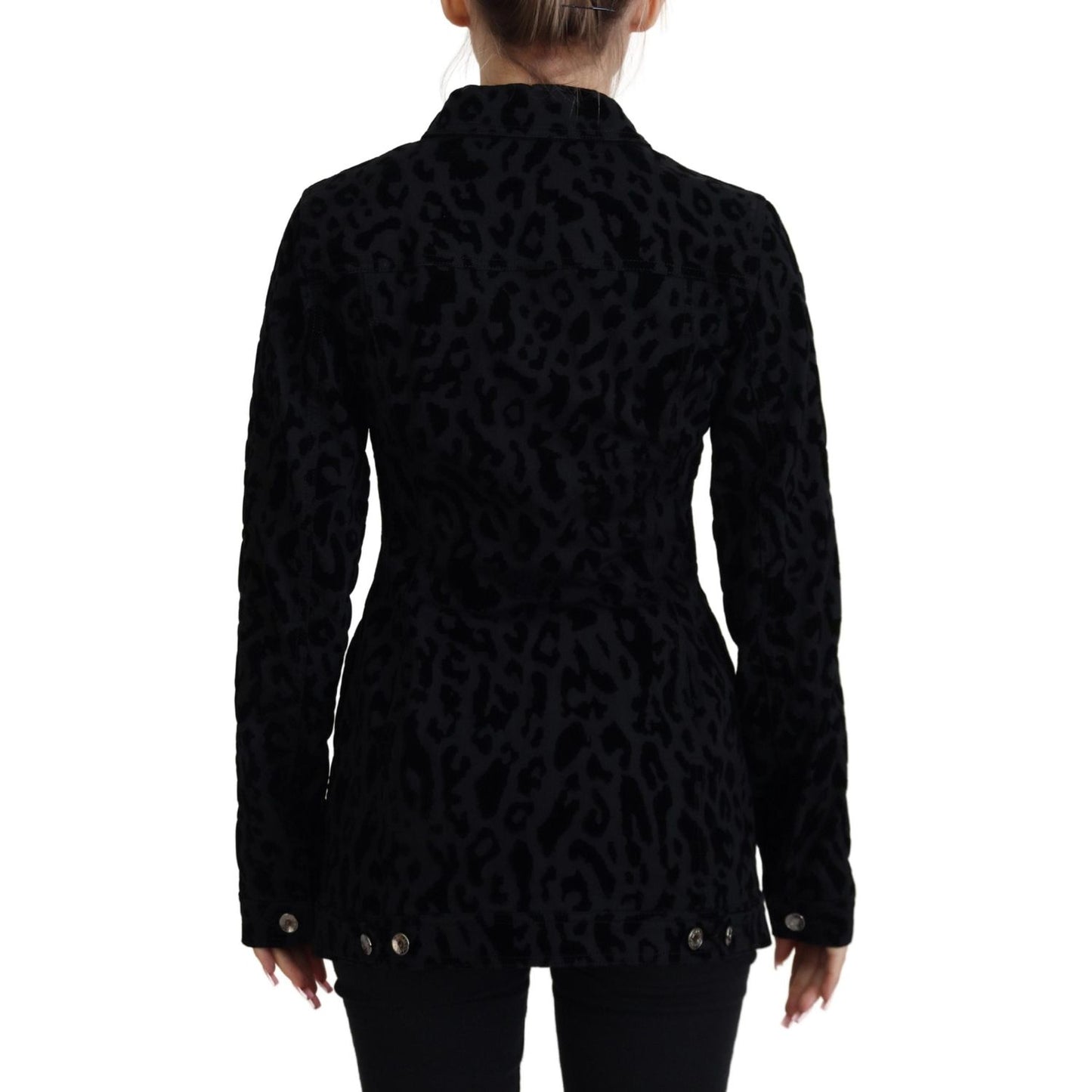 Dolce & Gabbana Black Leopard Long Sleeve Denim Cotton Jacket JKT3471 - 40