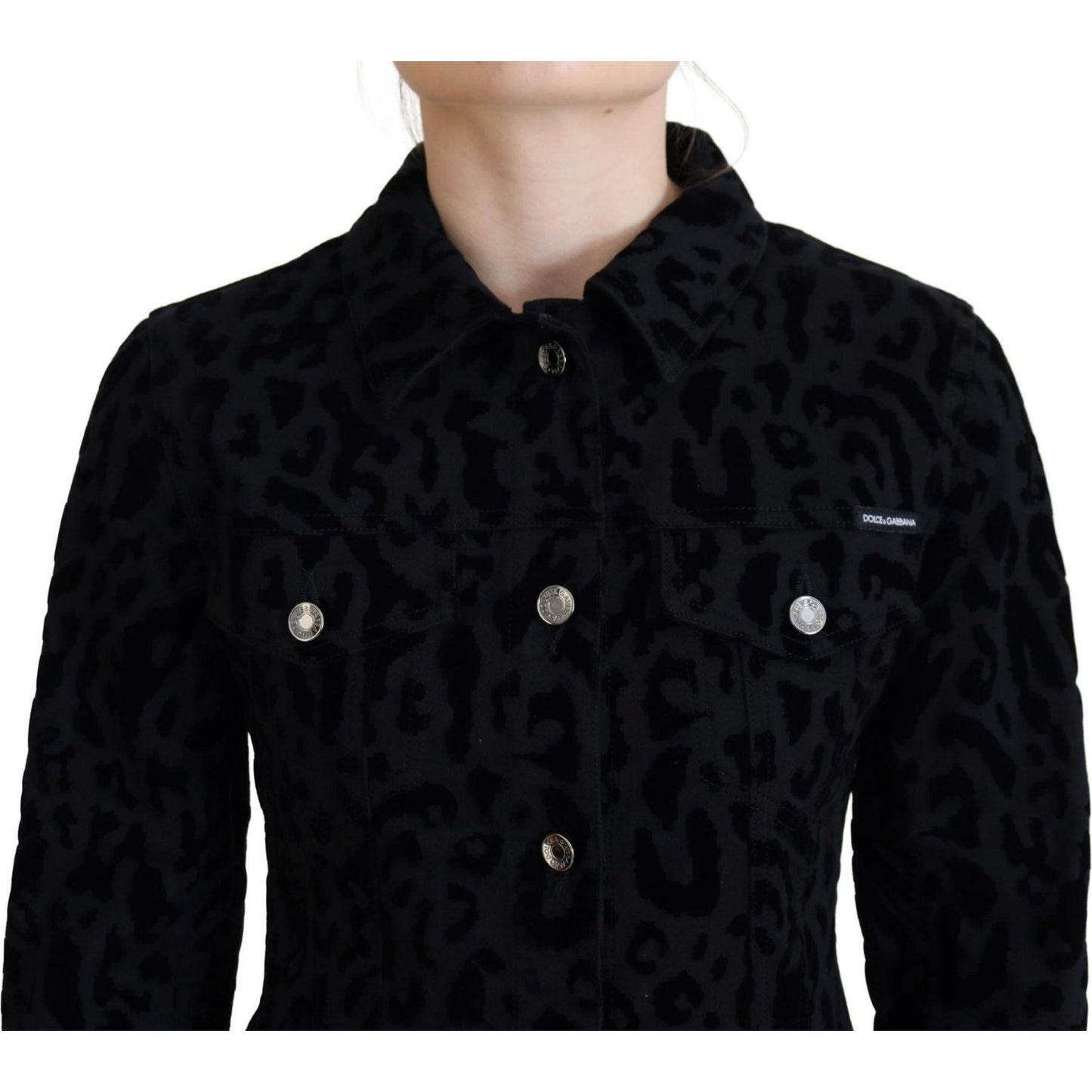 Dolce & Gabbana Black Leopard Long Sleeve Denim Cotton Jacket JKT3471 - 40