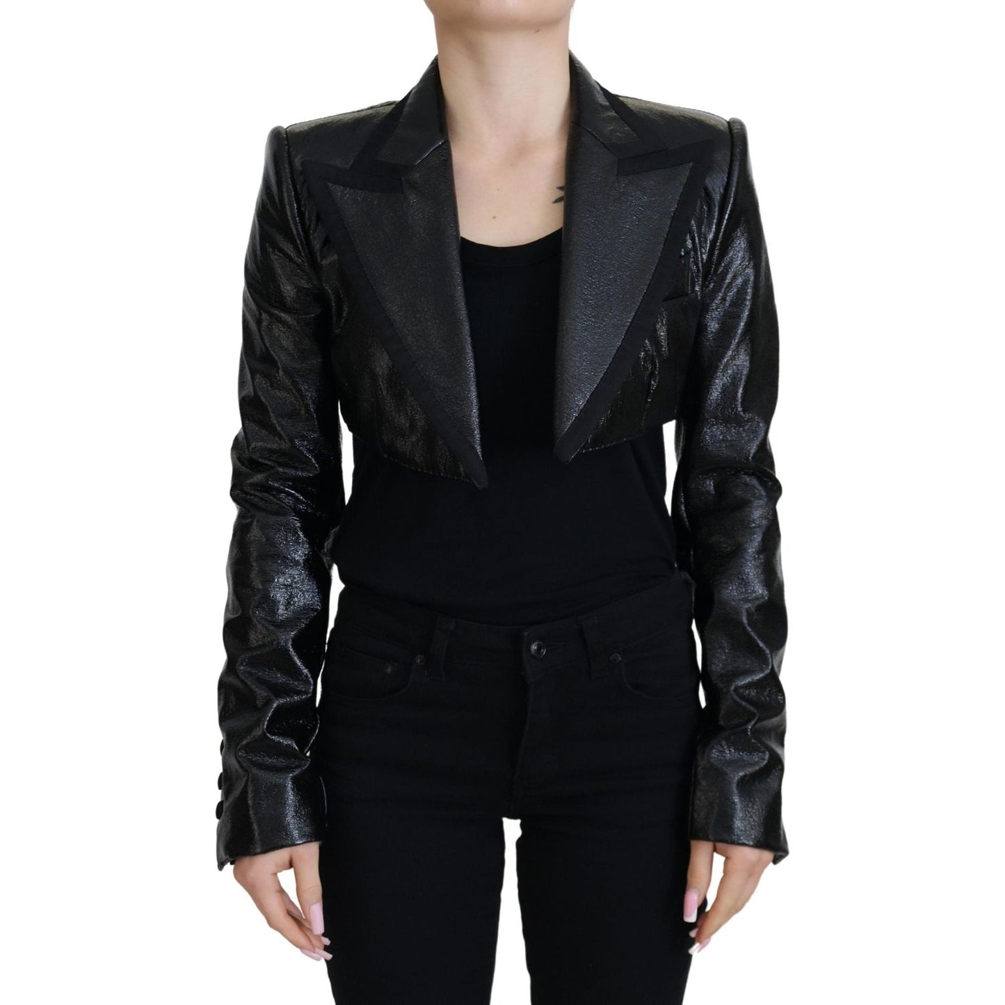 Dolce & Gabbana Black Long Sleeves Crop Blazer Cotton Jacket JKT3489 - 40