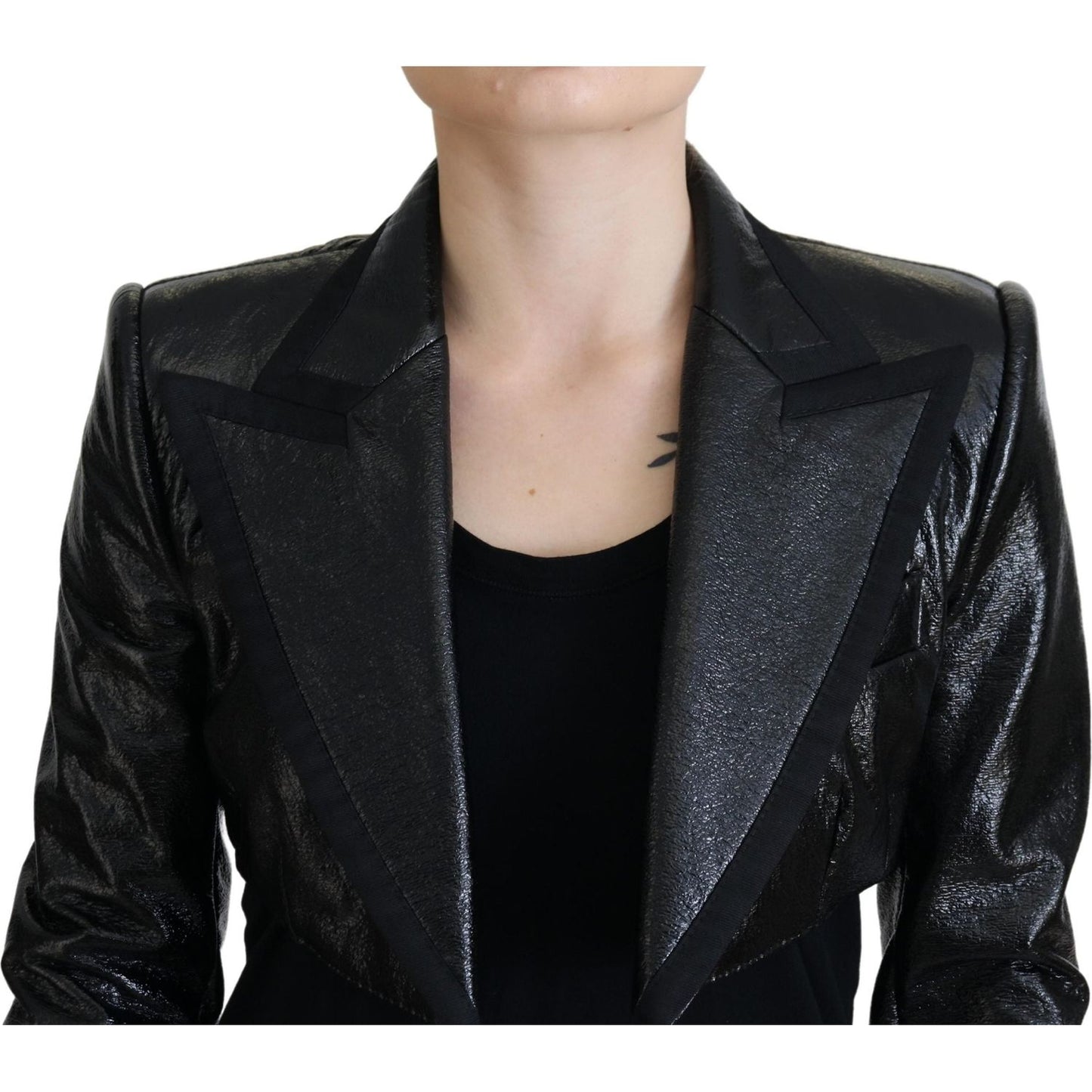 Dolce & Gabbana Black Long Sleeves Crop Blazer Cotton Jacket JKT3489 - 40