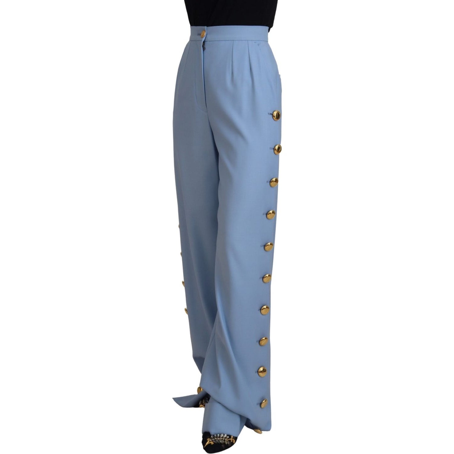 Dolce & Gabbana Light Blue Button Wide Leg Pants PAN74196 - 40