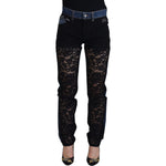 Dolce & Gabbana Black Floral Lace Front Skinny Denim Jeans PAN74208 - 40