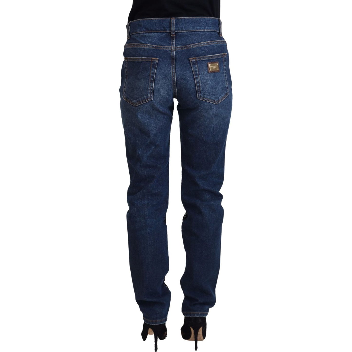 Dolce & Gabbana Black Floral Lace Front Skinny Denim Jeans PAN74208 - 40